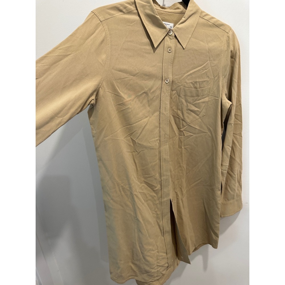 Equipment Femme Tan Silk Long Sleeve Button Down Tunic Shirt Blouse Medium - Picture 6 of 7